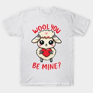 Cute Wool You Be Mine Valentine Heart And Sheep Design T-Shirt